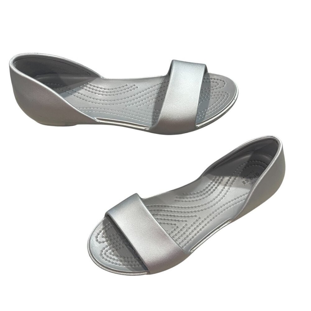 Crocs Lina Dorsay Silver Metallic Slip On Comfort Flats Women's Size 6